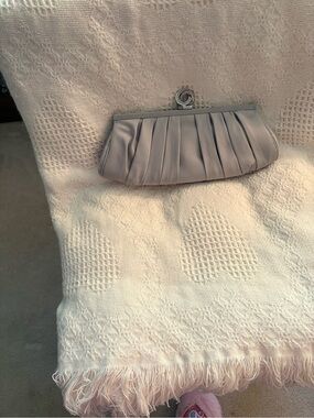 Gray Pleated Satin Evening Clutch with Rhinestone Twist Clasp